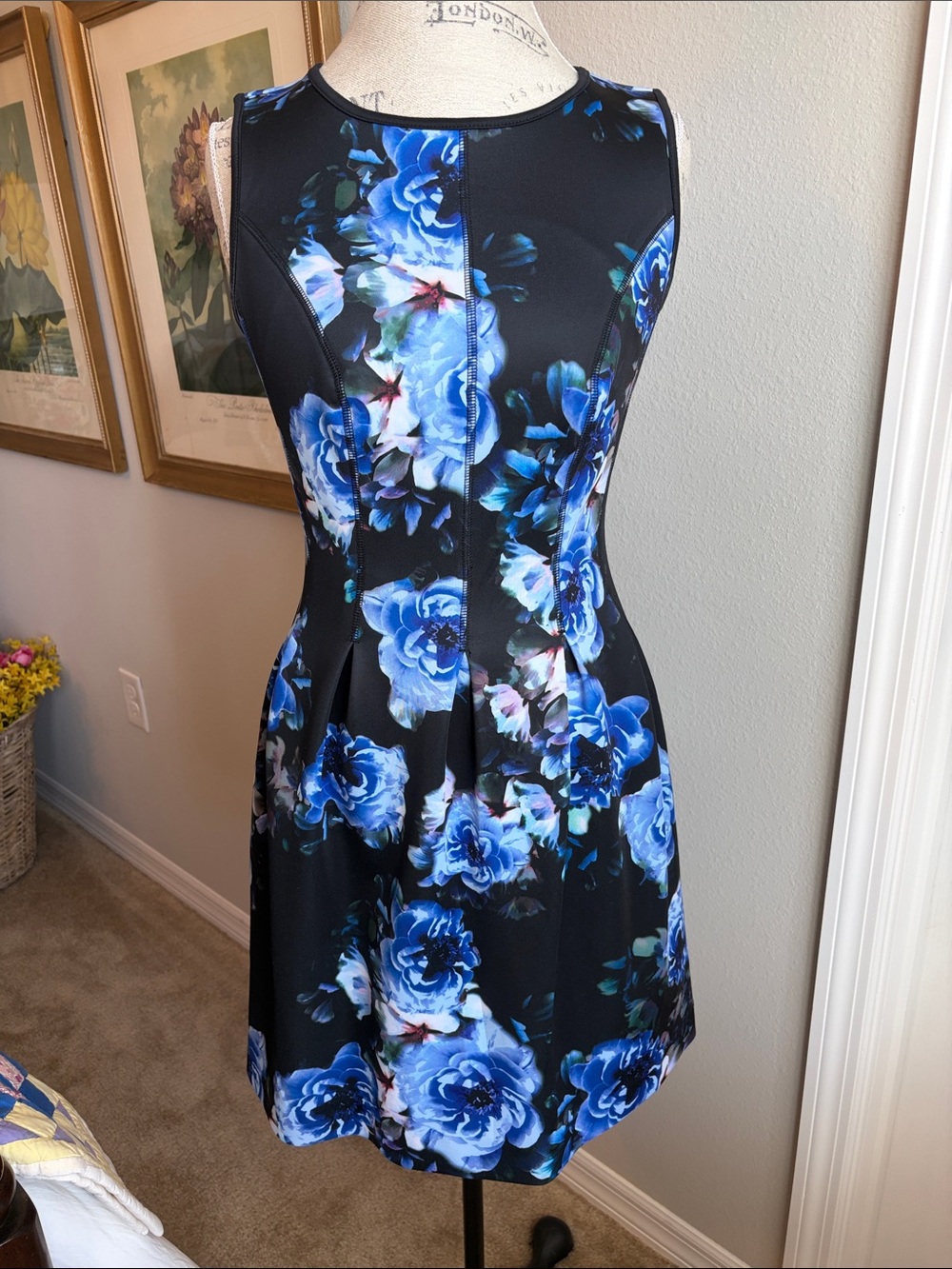 Apt. 9 Black Mini Dress with Blue Floral Print